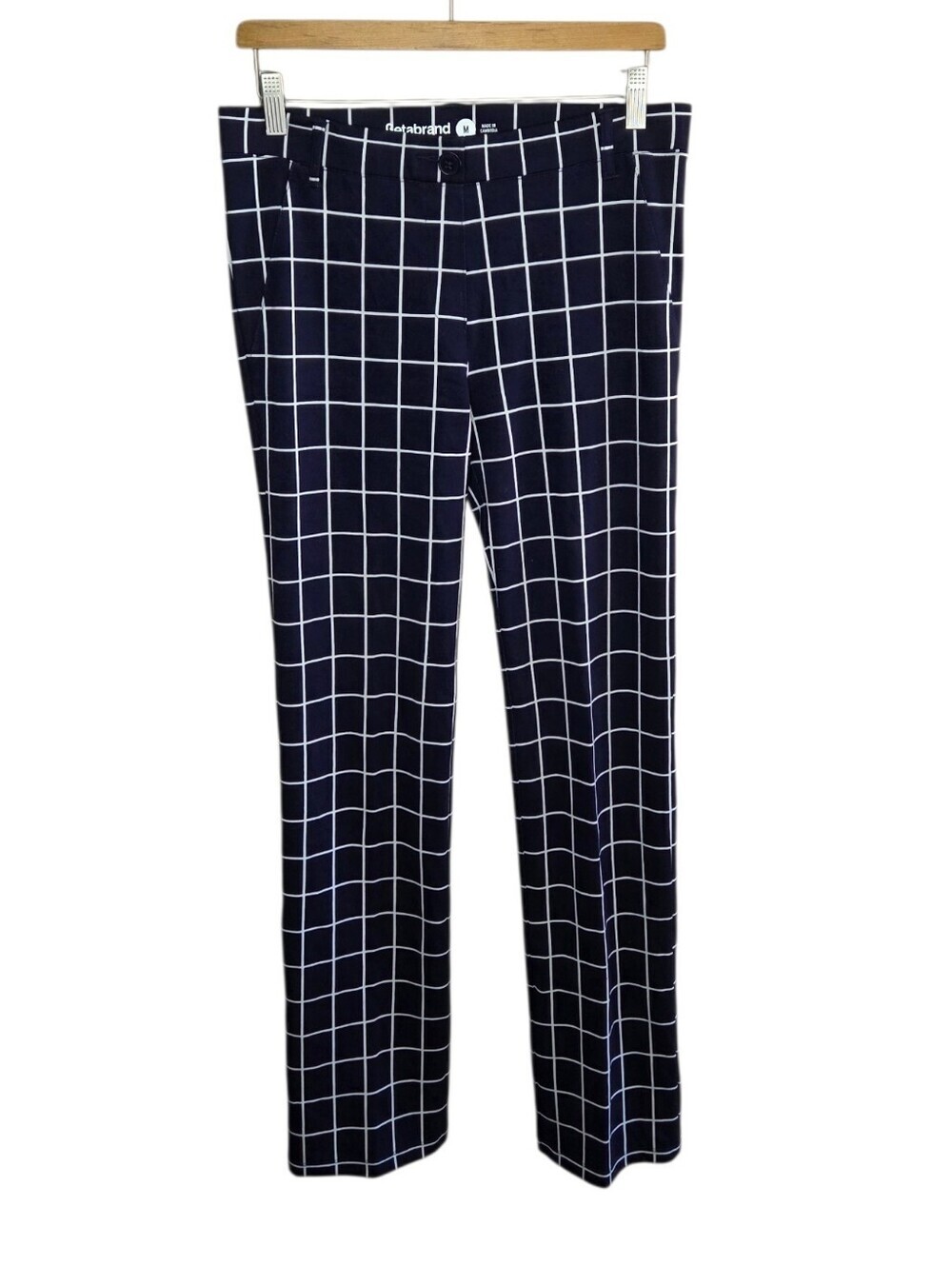 Betabrand Dark Navy White Windowpane Grid Pull-on Waist Pants Size Medium